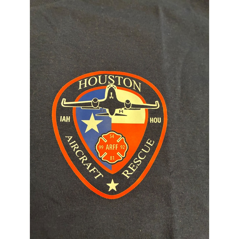 Houston Aircraft Rescue Tshirt HFD Firefighter Gift Men's Large Red Line Casual